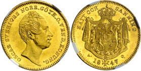 Suecia. 1847/4. Óscar I. AG. 1 ducado. (Fr. 90a) (KM. 668). En cápsula de la NGC como MS62, nº 6384909-009. Muy bella. Rara así. AU. 3,49 g. S/C-. Ex ...
