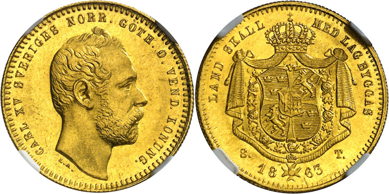 Suecia. 1863. Carlos XV. ST. 1 ducado. (Fr. 91) (KM. 709). En cápsula de la NGC ...