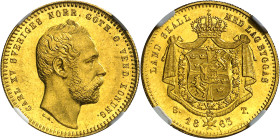 Suecia. 1863. Carlos XV. ST. 1 ducado. (Fr. 91) (KM. 709). En cápsula de la NGC como MS64, nº 6384909-008. Muy bella. Rara y más así. AU. 3,44 g. S/C....