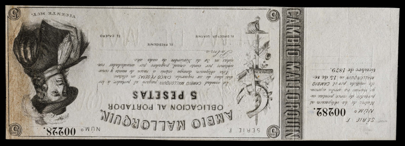1879. Cambio mallorquín. 5 pesetas. (Ramón Cobo Huici: "Obligaciones, vales y do...