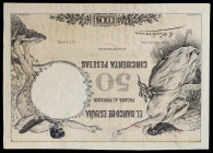 1906. 50 pesetas. (Ed. NE13). (26 de octubre). Prueba definitiva de un billete que no llegó a emitirse. Encargado al grabador Ricardo Maura (hijo de B...