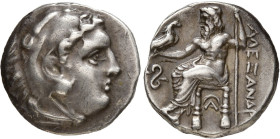 ROYAUME DE MACÉDOINE, Alexandre III le Grand (336-323), AR drachme, 323-317 av. J.-C., Lampsaque. D/ T. d'Héraclès à d., coiffé de la dépouille de lio...
