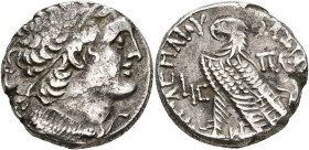 ROYAUME LAGIDE, Ptolémée X Alexandre (101-88), AR tétradrachme, 99-98 av. J.-C., Alexandrie. D/ T. diad. à d., le cou dr. de l'égide. R/ ΠΤΟΛEMAIOY- B...