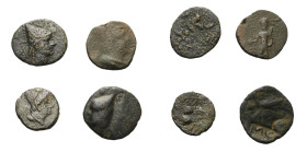 ROYAUME DE SOPHÈNE, lot de 4 bronzes: Arsames, 4 chalques, R/ Le roi à cheval (rare), Héraclès; 2 chalques, R/ Bonnets des Dioscures; Arkathias Ier, 4...