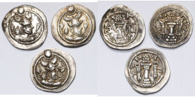 ROYAUME SASSANIDE, Peroz (457-483), lot de 3 drahms, couronne ailée, avec la lettre M au revers : GW, LD, WH, Göbl III/3. Very Fine.