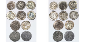 ROYAUME SASSANIDE, lot de 10 drahms: Kavad Ier, 1er règne (2), KL, WH; 2e règne, AY, année illisible (ébréché, corrodé au revers); GD, an 13; GW, an 1...