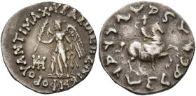 ROYAUME DE BACTRIANE, Antimaque II Nicéphore (160-155), AR drachme. D/ Niké deb. à g., ten. une couronne et une palme. À g., . R/ Cavalier armé galop...
