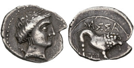GAULE TRANSALPINE, Massalia, AR drachme, vers 200-150 av. J.-C. Série légère. D/ T. l. d'Artémis à d., arc et carquois sur l'épaule. R/ MAΣΣA Lion mar...