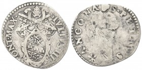ANCONA. Giulio III (Giovanni Maria Ciocchi), 1550-1555. Giulio. Ag, gr. 2,69. Dr. IVLIVS III - PONT MAX. Stemma oblungo sormontato da triregno e chiav...