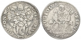 ANCONA. Gregorio XIII (Ugo Boncompagni), 1572-1585. Testone. Ag, gr. 9,29. Dr. GREGORIVS - XIII PON M. Stemma ovale sormonato da triregno e chiavi dec...