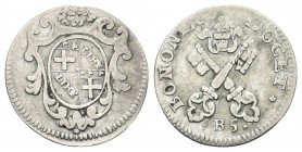 BOLOGNA. Clemente XII (Lorenzo Corsini), 1730-1740. Carlino da 5 Bolognini 1738. Ag, gr. 1,49. Dr. Stemma di Bologna ovale in cornice sormontato da ma...
