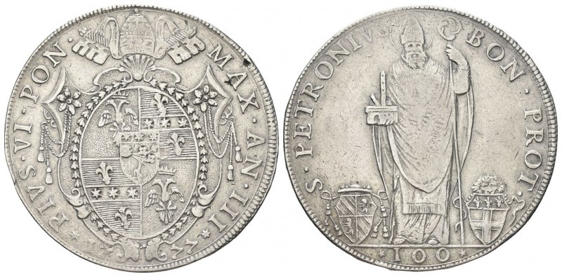 BOLOGNA. Pio VI (Giannangelo Braschi), 1775-1799. Scudo Romano da 100 Bolognini ...