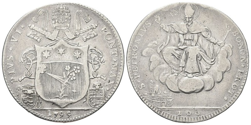 BOLOGNA. Pio VI (Giannangelo Braschi), 1775-1799. Scudo da 100 Bolognini 1795. A...