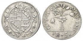 BOLOGNA. Pio VI (Giannangelo Braschi), 1775-1799. Carlino da 5 Baiocchi 1783 Ag, gr. 1,28. Dr. PIVS VI PONT - MAXIM. Pianta di giglio; sotto, B 5. Rv....