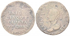 CIVITAVECCHIA. Pio VI (Giannangelo Braschi), 1775-1799. Madonnina da 5 Baiocchi 1797 a. XXIII. Æ, gr. 15,52. Dr. PIVS PAPA SEXTVS ANNO XXIII 1797. BAI...