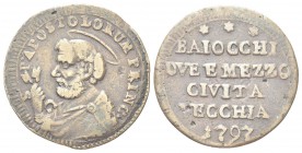 CIVITAVECCHIA. Pio VI (Giannangelo Braschi), 1775-1799. San Pietrino da 2 e ½ Baiocchi 1797.(busto piccolo) Æ, gr. 12,79. Dr. S P APOSTOLORUM PRINC. B...