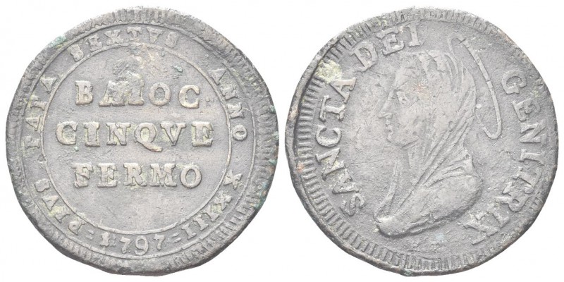 FERMO. Pio VI (Giannangelo Braschi), 1775-1799. Madonnina da 5 Baiocchi 1797 a. ...