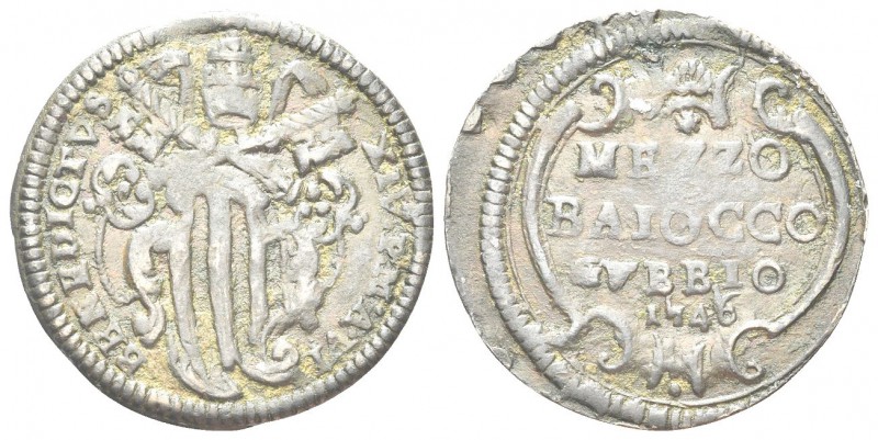 GUBBIO. Benedetto XIV (Prospero Lorenzo Lambertini), 1740-1758. Mezzo Baiocco 17...