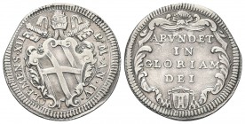 ROMA. Clemente XII (Lorenzo Corsini), 1730-1740. Giulio 1734 a. IV. Ag, gr. 2,65 . Dr. CLEMENS XII - P M AN VI. Stemma, con fasce oblique, sormontato ...