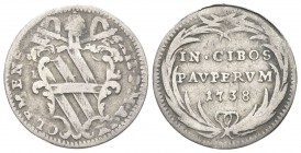 ROMA. Clemente XII (Lorenzo Corsini), 1730-1740. Grosso 1738 a. IX. Ag, gr. 1,10 . Dr. CLEMENS - XII P M A IX. Stemma sormontato da triregno e chiavi ...