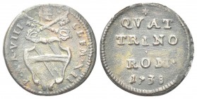 ROMA. Clemente XII (Lorenzo Corsini), 1730-1740. Quattrino 1738 a. VIII. Æ, gr. 2,26 . Dr. CLEM XII - P M A VIII. Stemma sormontato da triregno e chia...