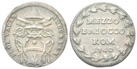 ROMA. Sede Vacante, Camerlengo Card. Annibale Albani, 1740. Mezzo Baiocco 1740. Æ, gr. 6,24 . Dr. SEDE VACAN - MDCCXXXX. Stemma sormontato da chiavi d...