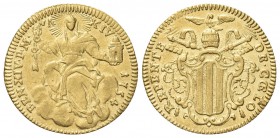 ROMA. Benedetto XIV (Prospero Lorenzo Lambertini), 1740-1758. Zecchino 1754. Au, gr. 3,41. Dr. BEN XIV P M - XIV - 1754. La Chiesa velata, col capo ra...
