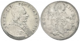 ROMA. Benedetto XIV (Prospero Lorenzo Lambertini), 1740-1758. Mezzo Scudo romano 1754 a. XIV. Ag, gr. 13,18 . Dr. BENED XIV - PONT MAX AN XIV. Busto a...