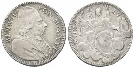 ROMA. Benedetto XIV (Prospero Lorenzo Lambertini), 1740-1758. Doppio Giulio 1755 a. XVI. Ag, gr. 5,23 . Dr. BEN XIV - PON M A XVI. Busto a d. con cama...