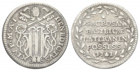 ROMA. Benedetto XIV (Prospero Lorenzo Lambertini), 1740-1758. Grosso del possesso 1741. Ag, gr. 1,29 . Dr. BENEDICTVS - XIV P M A I. Stemma sormontato...