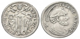 ROMA. Benedetto XIV (Prospero Lorenzo Lambertini), 1740-1758. Grosso 1740 a. I. Ag, gr. 1,30 . Dr. BENEDICTVS - XIV P M A I. Stemma sormontato da trir...