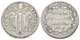 ROMA. Benedetto XIV (Prospero Lorenzo Lambertini), 1740-1758. Grosso 1741 a. I. Ag, gr. 1,33 . Dr. BENEDICT - XIV P M A I. Stemma sormontato da trireg...