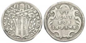 ROMA. Benedetto XIV (Prospero Lorenzo Lambertini), 1740-1758. Grosso 1749 a. IX. Ag, gr. 1,10 . Dr. BENED XIV - PON M A IX. Stemma a targa sagomata so...