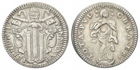 ROMA. Benedetto XIV (Prospero Lorenzo Lambertini), 1740-1758. Grosso 1756 a. XVI. Ag, gr. 1,13 . Dr. BENED XIV - PON M A XVI. Stemma sormontato da tri...