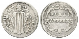 ROMA. Benedetto XIV (Prospero Lorenzo Lambertini), 1740-1758. Mezzo Grosso 1743 a. III. Ag, gr. 0,67 . Dr. BE XIV - P M A III. Stemma sormontato da tr...