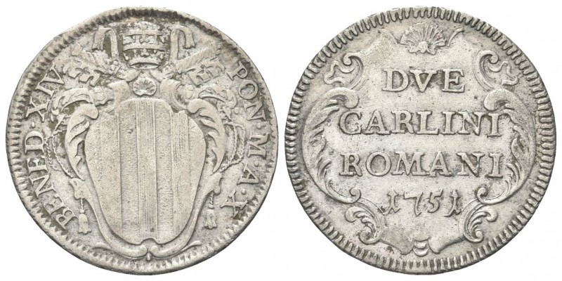 ROMA. Benedetto XIV (Prospero Lorenzo Lambertini), 1740-1758. Due Carlini 1751 a...