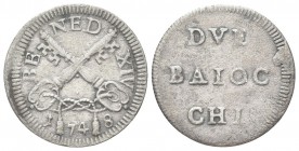 ROMA. Benedetto XIV (Prospero Lorenzo Lambertini), 1740-1758. Due Baiocchi 1747. Mi, gr. 1,77 . Dr. BE - NED - XIV. Chiavi decussate; sotto, 1 - 74 - ...
