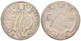 ROMA. Benedetto XIV (Prospero Lorenzo Lambertini), 1740-1758. Baiocco. Æ, gr. 14,84 . Dr. BENEDICT - XIV P M MAX. Stemma sormontato da triregno e chia...