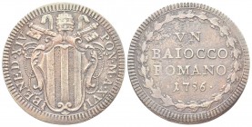 ROMA. Benedetto XIV (Prospero Lorenzo Lambertini), 1740-1758. Baiocco 1756 a. XVI. Æ, gr. 10,99 . Dr. BENED XIV - PON M A XVI. Stemma sormontato da tr...