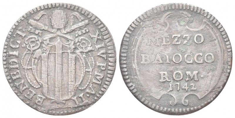 ROMA. Benedetto XIV (Prospero Lorenzo Lambertini), 1740-1758. Mezzo Baiocco 1742...