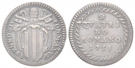 ROMA. Benedetto XIV (Prospero Lorenzo Lambertini), 1740-1758. Quattrino 1755 a. XVI. Æ, gr. 2,20 . Dr. BENED XIV - PON M A XVI. Stemma sormontato da t...
