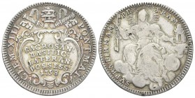 ROMA. Clemente XIII (Carlo della Torre di Rezzonico), 1758-1769. Doppio Giulio del possesso 1758. Ag, gr. 5,18 . Dr. CLEM XIII - PONT M A I. SACROSAN ...