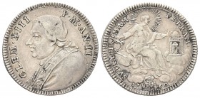 ROMA. Clemente XIII (Carlo della Torre di Rezzonico), 1758-1769. Doppio Giulio 1760 a. II. Ag, gr. 5,19 . Dr. CLEM XIII - P M AN II. Busto a s., con c...