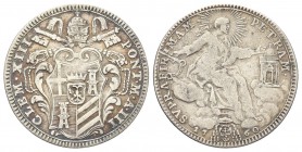 ROMA. Clemente XIII (Carlo della Torre di Rezzonico), 1758-1769. Giulio 1760 a. III. Ag, gr. 2,55 . Dr. CLEM XIII - PONT M A III. Stemma in cornice so...