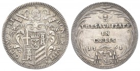ROMA. Clemente XIII (Carlo della Torre di Rezzonico), 1758-1769. Giulio 1761 a. III. Ag, gr. 2,64 . Dr. CLEM XIII - PONT A III. Stemma sormontato da t...