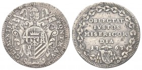 ROMA. Clemente XIII (Carlo della Torre di Rezzonico), 1758-1769. Giulio 1763 a. V. Ag, gr. 2,45 . Dr. CLEM XIII - PONT M A V. Stemma sormontato da tri...