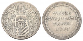 ROMA. Clemente XIII (Carlo della Torre di Rezzonico), 1758-1769. Grosso 1763 a. V. Ag, gr. 1,28 . Dr. CLEM XIII - PON M A V. Stemma sormontato da chia...