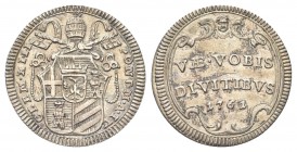 ROMA. Clemente XIII (Carlo della Torre di Rezzonico), 1758-1769. Mezzo Grosso 1762 a. IV. Ag, gr. 0,61 . Dr. CLEM XIII - PONT M A IV. Stemma a targa. ...