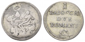 ROMA. Clemente XIII (Carlo della Torre di Rezzonico), 1758-1769. Muraiola da 2 Baiocchi. Ag, gr. 1,53 . Dr. Anepigrafe. La chesa seduta verso s.; sopr...