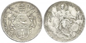 ROMA. Clemente XIV (Gian Vincenzo Antonio Ganganelli), 1769-1774. Doppio Giulio 1772 a. III. Ag, gr. 5,28. Dr. CLEMENS XIV - PONT MAX A III. Stemma in...